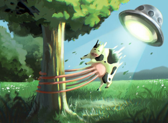 “我本来是想画一幅就快要被UFO吸走的奶牛”“我本来是想画一幅就快要被UFO吸走的奶牛”