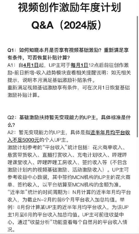 B站创作激励政策修改 ，每月可最高获得2000元