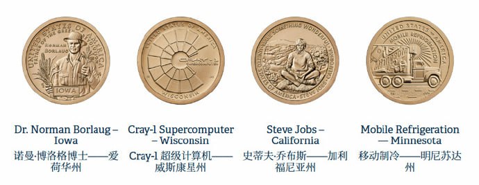 乔布斯将登上1美元硬币美国铸币局当地时间10月15日公布了2026年“美国创新”1美元纪念币的设计方案，这项始于2018年的多年期系列计划通过发行1美元纪念币，表彰美国创新成就及个人或团体的重要创新与开拓性贡献